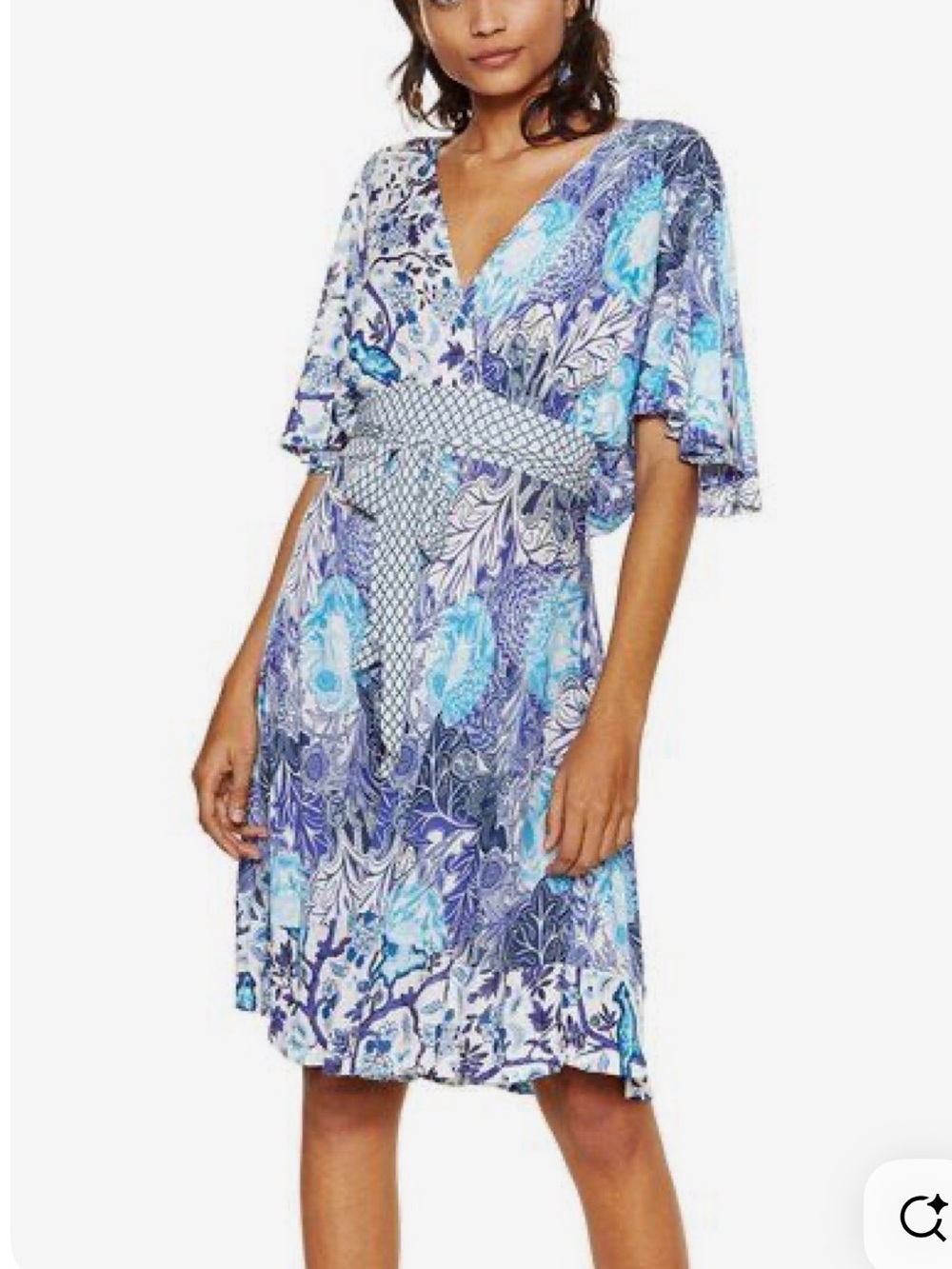Desigual Nerium Oleander Botanical Print Wrap Dress Keyhole XL Boho Wearable Art